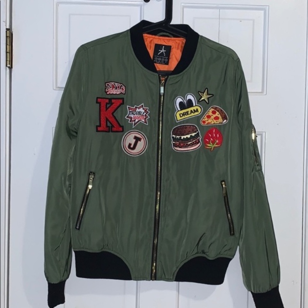 Boho Funky Green Bomber Jacket patch…